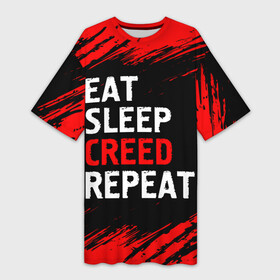 Платье-футболка 3D с принтом Eat Sleep Creed Repeat  Краски в Новосибирске,  |  | creed | eat sleep creed repeat | logo | ассасин | игра | игры | краска | крид | лого | логотип | символ