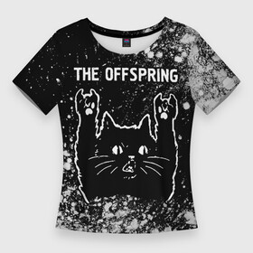 Женская футболка 3D Slim с принтом The Offspring  Rock Cat в Новосибирске,  |  | band | metal | offspring | rock | the | the offspring | группа | кот | краска | краски | оффспринг | рок | рок кот