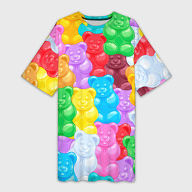 Платье-футболка 3D с принтом мармеладные мишки разноцветные в Новосибирске,  |  | background | bear | bears | colorful | gummy bears | haribo | marmalade | multicolor | sweets | мармелад | мармеладные мишки | медведи | медведь | мишки | мультицвет | разноцветный | сладости | фон | харибо