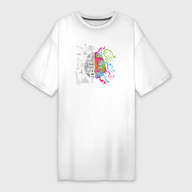 Платье-футболка хлопок с принтом Два полушария мозга в Новосибирске,  |  | искусство | краски | математика | мозг | разнообразие | творчество