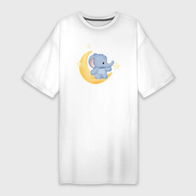 Платье-футболка хлопок с принтом Милый Слонёнок На Облаке Со Звездами в Новосибирске,  |  | animals | beast | cute | животные | звери | милый | слон | слонёнок