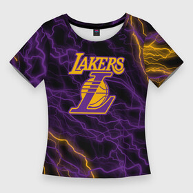 Женская футболка 3D Slim с принтом Лейкерс  Lakers  яркие молнии в Новосибирске,  |  | Тематика изображения на принте: 24 | kobebryant | lakers | nba | баскетбол | баскетболист | коби брайант | лейкерс | нба | спорт