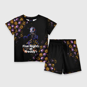 Детский костюм с шортами 3D с принтом Five Nights at Freddy s Луна (паттерн) в Новосибирске,  |  | 5 ночей с фредди | daycare att | five nights at freddys | foxy | security breach | аниматроники | воспитатель | игра | компьютерная игра | луна | фокси | фредди | фреди | чика
