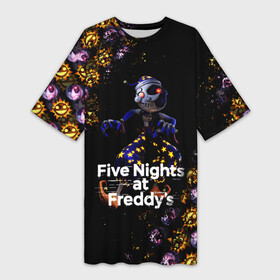 Платье-футболка 3D с принтом Five Nights at Freddy s Луна (паттерн) в Новосибирске,  |  | 5 ночей с фредди | daycare att | five nights at freddys | foxy | security breach | аниматроники | воспитатель | игра | компьютерная игра | луна | фокси | фредди | фреди | чика