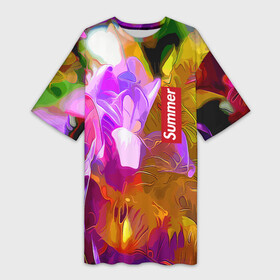 Платье-футболка 3D с принтом Красочный цветочный узор  Лето  Colorful Floral Pattern  Summer в Новосибирске,  |  | Тематика изображения на принте: color | flowers | pattern | summer | лето | узор | цвет | цветы