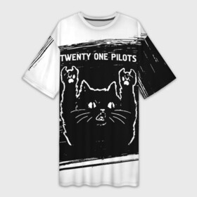 Платье-футболка 3D с принтом Twenty One Pilots  Rock Cat в Новосибирске,  |  | band | metal | one | pilots | rock | twenty | twenty one pilots | ван | группа | кот | краска | пилотс | рок | рок кот | твенти