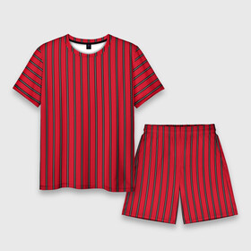 Мужской костюм с шортами 3D с принтом Красно черный узор в полоску в Новосибирске,  |  | red striped | striped pattern | красный и черный | полоска | ретро