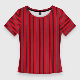 Женская футболка 3D Slim с принтом Красно черный узор в полоску в Новосибирске,  |  | red striped | striped pattern | красный и черный | полоска | ретро