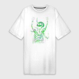 Платье-футболка хлопок с принтом кислотный скелет в Новосибирске,  |  | кислота | кислотный цвет | кости | насыщенный цвет | разноцветный | скелет | токсичный | череп | яд | ядовитый | яркий