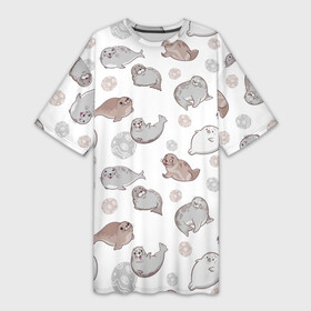 Платье-футболка 3D с принтом Милые тюлени в Новосибирске,  |  | Тематика изображения на принте: животное | милота | семья | тюлени | тюлень