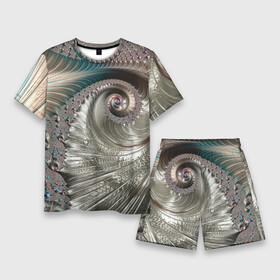 Мужской костюм с шортами 3D с принтом Fractal pattern  Spiral  Серебристый фрактал спираль в Новосибирске,  |  | abstraction | fashion | fractal | pattern | spiral | vangard | абстракция | авангард | мода | спираль | узор | фрактал