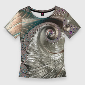 Женская футболка 3D Slim с принтом Fractal pattern  Spiral  Серебристый фрактал спираль в Новосибирске,  |  | abstraction | fashion | fractal | pattern | spiral | vangard | абстракция | авангард | мода | спираль | узор | фрактал