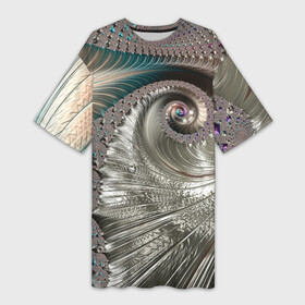 Платье-футболка 3D с принтом Fractal pattern  Spiral  Серебристый фрактал спираль в Новосибирске,  |  | abstraction | fashion | fractal | pattern | spiral | vangard | абстракция | авангард | мода | спираль | узор | фрактал