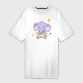 Платье-футболка хлопок с принтом Милый Слонёнок Со Звездой в Новосибирске,  |  | Тематика изображения на принте: animals | beast | cute | животные | звери | милый | слон | слонёнок