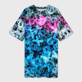 Платье-футболка 3D с принтом Хаос из букв в Новосибирске,  |  | abstraction | chaos | color | form | letters | абстракт | абстракция | буквы | множество | паттерн | сочно | узоры | форма | хаос | цвет