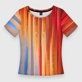 Женская футболка 3D Slim с принтом Refraction of light в Новосибирске,  |  | bright | colors | light | lines | multicoloured | streaks | краски | линии | полосы | разноцветный | рисунок | свет | фееричный | цвета | цветастый | яркий