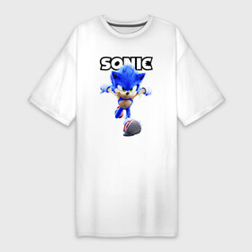 Платье-футболка хлопок с принтом Sonic the Hedgehog 2 в Новосибирске,  |  | blue | game | gloves | hedgehog | red shoes | sega | sonic | sonic the hedgehog | video game | бег | бежит | видео игра | ёж | ёжик | игра | красная обувь | молния | перчатки | сега | синий | соник | соник ёжик | ток | энергия