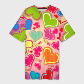 Платье-футболка 3D с принтом ЛЮБОВНЫЕ СЕРДЕЧКИ (LOVE HEARTS) в Новосибирске,  |  | валентинка | валентинки | день святого валентина | забавные | красный | любовь | милые | очаровательный | розовый | сердечки | синий | счастливый | эстетичный