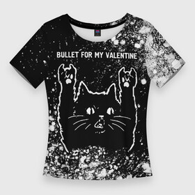 Женская футболка 3D Slim с принтом Bullet For My Valentine  Rock Cat в Новосибирске,  |  | band | bullet | bullet for my valentine | for | metal | rock | valentine | буллет | валентайн | группа | кот | краска | краски | рок | рок кот