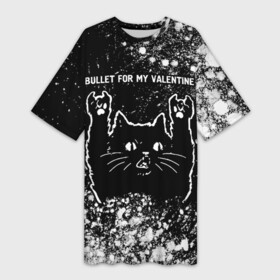 Платье-футболка 3D с принтом Bullet For My Valentine  Rock Cat в Новосибирске,  |  | band | bullet | bullet for my valentine | for | metal | rock | valentine | буллет | валентайн | группа | кот | краска | краски | рок | рок кот