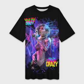 Платье-футболка 3D с принтом Crazy Neon girl в Новосибирске,  |  | club | cyberpunk | girl | gun | neon | weapon | девушка | киберпанк | клуб | неон