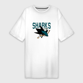 Платье-футболка хлопок с принтом SAN JOSE SHARKS NHL в Новосибирске,  |  | hockey | nhl | san jose | san jose sharks | sharks | usa | нхл | сан хосе | сан хосе шаркс | спорт | сша | хоккей | шайба | шаркс
