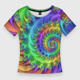 Женская футболка 3D Slim с принтом Красочная фрактальная спираль  Узор  Colorful fractal spiral  Pattern в Новосибирске,  |  | Тематика изображения на принте: abstraction | color | neon | pattern | spiral | абстракция | неон | спираль | узор | цвет