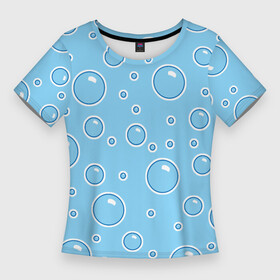 Женская футболка 3D Slim с принтом В пузырях в Новосибирске,  |  | bubbles | risovaki | underwater | underwater world | бассейн | вода | водный спорт | круги | кружочки | купание | море | на дне | ныряние | океан | плавание | погружение | под водой | подводный мир | прыжок в воду | пузыри