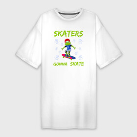Платье-футболка хлопок с принтом SKATERS лягушонок на скейтборде в Новосибирске,  |  | board | extreme | frog | skate | skateboard | skateboarder | skateboarding | доска | жаба | квакушка | квакша | лягва | лягуха | лягушка | лягушки | скейт | скейтборд | скейтбординг | скейтбордист | фрог | экстрим