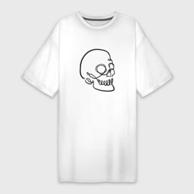 Платье-футболка хлопок с принтом Череп Лайн Арт  Skull Line Art в Новосибирске,  |  | continuous | fashion | line art | lovers | minimal | simple | skulls | арт с черепом | бесконечная линия | минимализм | мода | простой череп | рисунок от руки
