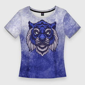 Женская футболка 3D Slim с принтом Морской тигр в Новосибирске,  |  | бенгальский | большая | воздушный | голова | джунгли | кошка | морской | небесный | полосатый | сибирский | синий | тайга | тигр | хищник | хозяин | хозяин тайги | царь | царь джунглей
