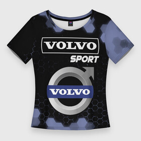 Женская футболка 3D Slim с принтом VOLVO  Sport + Соты в Новосибирске,  |  | Тематика изображения на принте: auto | logo | moto | sport | symbol | volvo | авто | автомобиль | вольво | гонки | знак | лого | логотип | логотипы | марка | машина | мото | символ | символы | соты