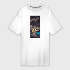 Платье-футболка хлопок с принтом Thunderstorm at Tateishi (Гроза) в Новосибирске,  |  | japan | винтаж | горы | гроза | деревня | природа | япония | японская культура | японская эстетика | японский стиль