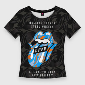 Женская футболка 3D Slim с принтом Steel Wheels Live  The Rolling Stones в Новосибирске,  |  | the rolling stones | бродяги | вольные странники | катящиеся камни | кит ричардс | мик джаггер | рок группа | рок н ролл | ролинг стоун | роллинг стоунс | рон вуд | стоунз | чарли уоттс