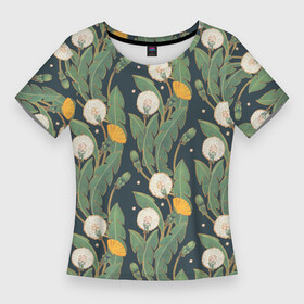 Женская футболка 3D Slim с принтом Цветение одуванчиков в Новосибирске,  |  | Тематика изображения на принте: одуванчики | паттерн | раппорт | растения | цветы