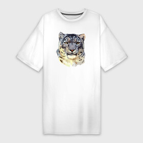 Платье-футболка хлопок с принтом Снежный Леопард (барс) в Новосибирске,  |  | leopard | panthera | panthera pardus | барс | гепард | голова | животное | зверь | кошачие | кошачий | крупная кошка | лео | леопард | леопарды | пантера | пятнистый | хищник | ягуар