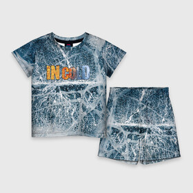 Детский костюм с шортами 3D с принтом IN COLD horizontal logo with ice в Новосибирске,  |  | cold | in | in cold | incold | kemerovo | metal | rock | wolf | в холоде | волк | волчий | волчье | дождь | кемерово | метал | металл | рок | солнышко