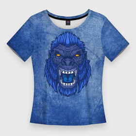 Женская футболка 3D Slim с принтом Галактическая горилла в Новосибирске,  |  | бигфут | гневный | голова | гордый | горилла | гримаса | дикий | животное | зверь | злой | йети | монстр | мощный | мощь | обезьяна | опасный | примат | разгневанный | сердитый | сила | синий