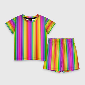 Детский костюм с шортами 3D с принтом ЦВЕТНЫЕ РАДУЖНЫЕ ЛИНИИ в Новосибирске,  |  | желтый | забавный | зеленый | красный | красочный | лето | одно направление | оптическая иллюзия | оранжевый | радуга | розовый | текстура | тонкая линия | узор | фон