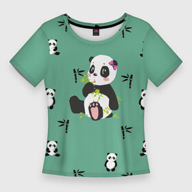 Женская футболка 3D Slim с принтом Пандовая семья  Малышка в Новосибирске,  |  | family | family look | family style | panda | pandas | бамбук | белый | для семьи | дочка | дочке | дочь | зеленый | малышка | медведи | медведь | мишка | мишки | панда | панды | семейные | семейный | семейный стиль | семья