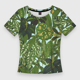 Женская футболка 3D Slim с принтом Зеленые Тропические Растения в Новосибирске,  |  | flowers | букет | природа | растение | флора | цветы