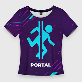 Женская футболка 3D Slim с принтом Символ Portal в неоновых цветах на темном фоне в Новосибирске,  |  | logo | neon | portal | игра | игры | лого | логотип | неон | огонь | пламя | портал | символ