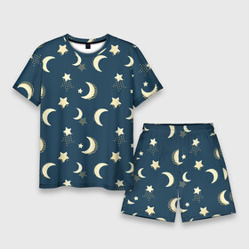 Мужской костюм с шортами 3D с принтом Месяц и звезды, паттерн в Новосибирске,  |  | звезды | луна | месяц | милый | небо | ночное | ночь | паттерн | пижамный | принт для пижамы | узор