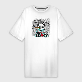 Платье-футболка хлопок с принтом Панда Джиу Джитсу в Новосибирске,  |  | bear | panda | бамбуковый медведь | белый | боевые искусства | большая панда | бурый | гризли | джиу джитсу | джиу джицу | зверь | косолапый | медведь | мишка | панда | панды | спорт | спортсмен | топтыгин