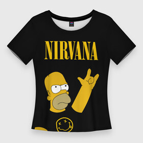 Женская футболка 3D Slim с принтом NIRVANA ГОМЕР СИМПСОН, SIMPSONS в Новосибирске,  |  | Тематика изображения на принте: gomer | homer | kurt cobain | music | nirvana | rock | simpson | simpsons | гомер | кабейн | кобейн | курт | курт кобейн | музыка | нирвана | рок | симпсон | симпсоны