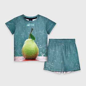 Детский костюм с шортами 3D с принтом Груша  juicy pear в Новосибирске,  |  | Тематика изображения на принте: juicy pear | груша | дождь | концелярия | текстуры | фрукты | ягоды