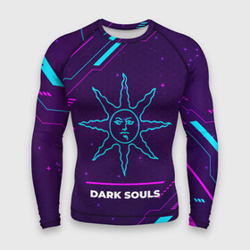 Мужской рашгард 3D с принтом Символ Dark Souls Sun в неоновых цветах на темном фоне в Новосибирске,  |  | dark | dark souls | logo | neon | souls | дарк | игра | игры | лого | логотип | неон | символ | соулс