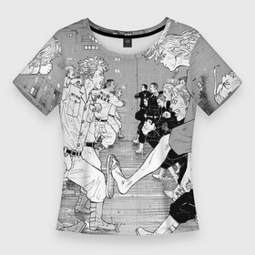 Женская футболка 3D Slim с принтом Битва токийских мстителей в Новосибирске,  |  | anime | chifuyu matsuno | manjirou sano | naoto tachibana | ran hai | rindou haitani | tokyo revengers | аниме | анимэ | мандзиро сано | наото татибана | ран хайтани | риндо хайтани | тифую мацуно | токийские мстители | чифую мацуно