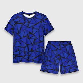 Мужской костюм с шортами 3D с принтом Синие треугольники геометрический узор в Новосибирске,  |  | blue | geometric | геометрические фигуры | синий | треугольники