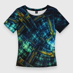 Женская футболка 3D Slim с принтом Абстрактная неоновая футуристическая композиция  Abstract neon futuristic composition в Новосибирске,  |  | abstraction | composition | future | neon | абстракция | будущее | композиция | неон
